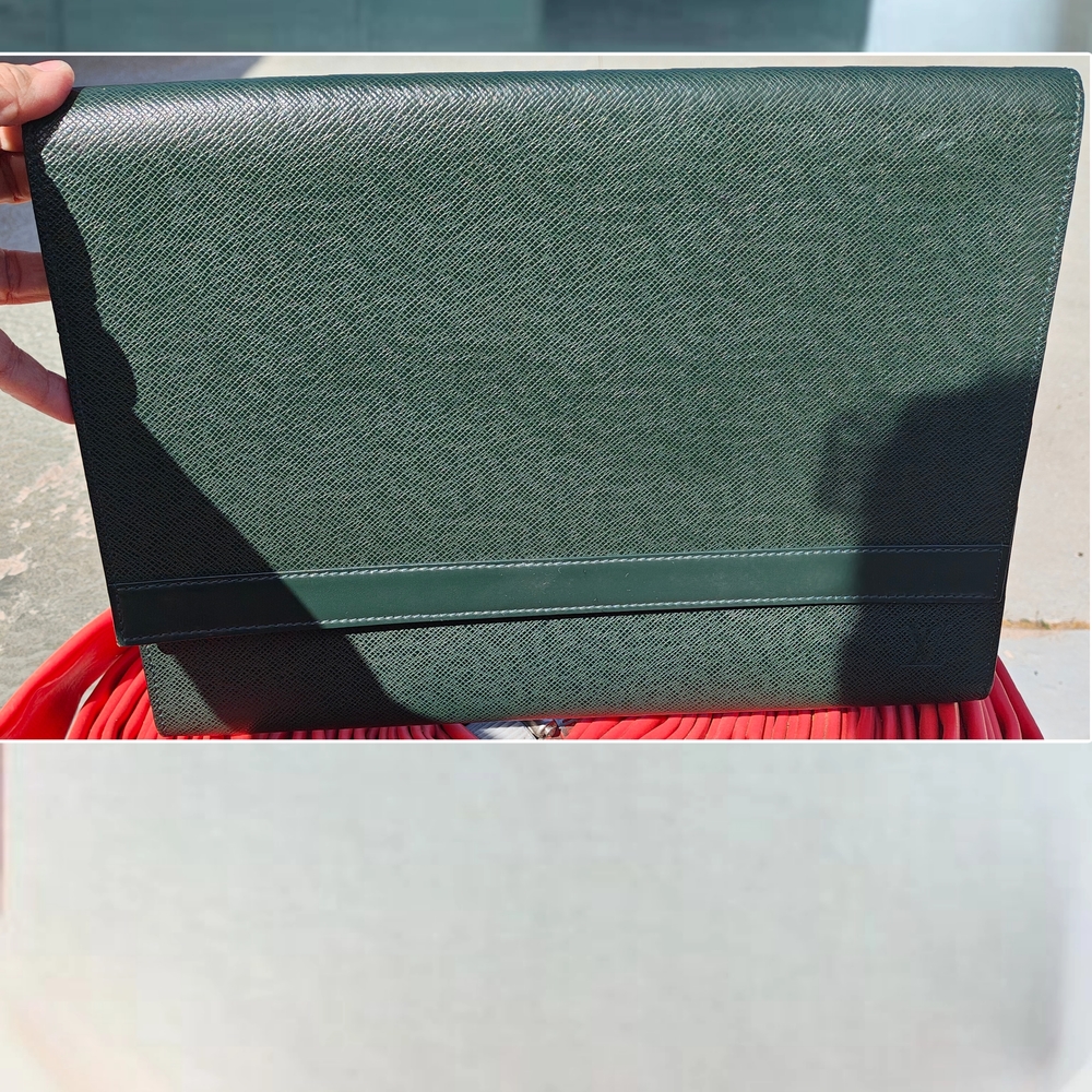 Louis Vuitton Taiga Green Leather Document Clutch